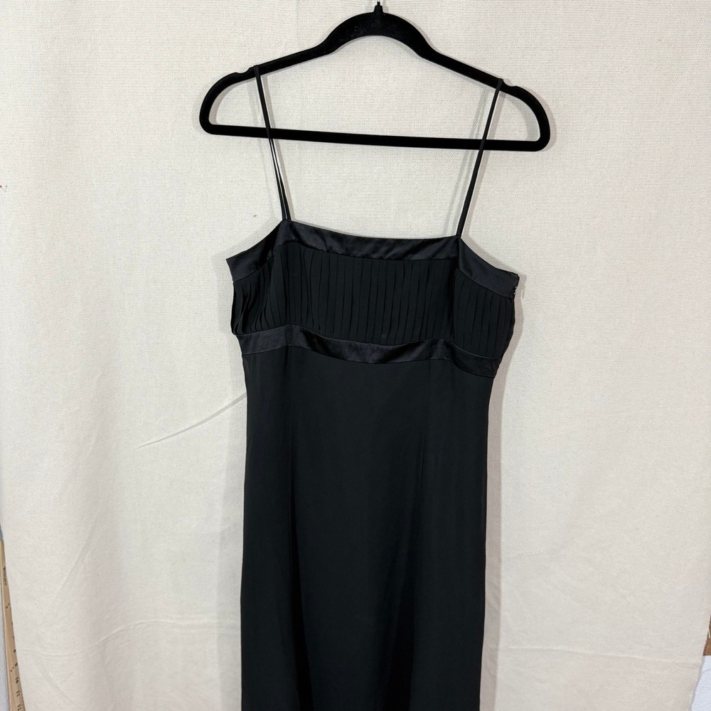 Ann Taylor Womens Black Pleated Satin Trim Spaghetti Strap Midi‎ Dress Size 8